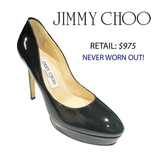 Jimmy Choo Patent Platform Pumps - Never Worn Out - Mint - Retail $975 - - Picture 1 of 6